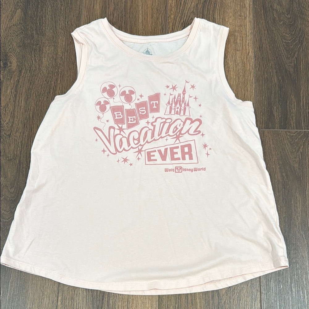 Disney World Best Vacation Ever Tank Top Pink Peach Castle Sleeveless Flowy